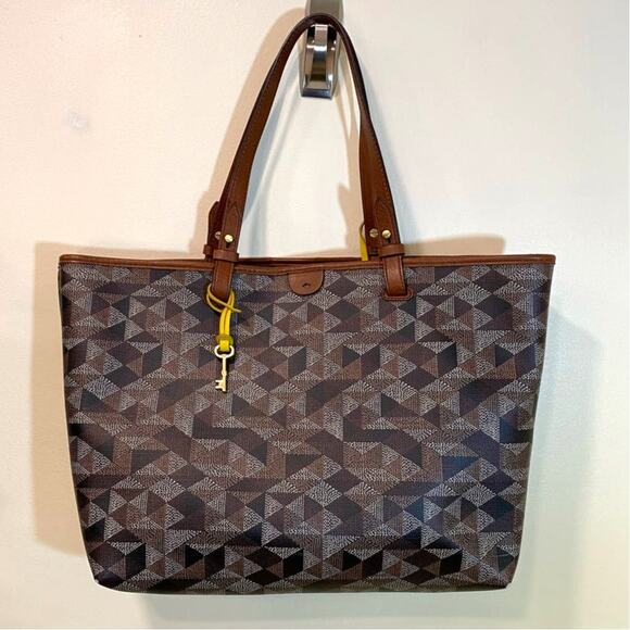 Fósil Geometric Large Rachel Tote Brown Purse and Wallet - Picture 2 of 10